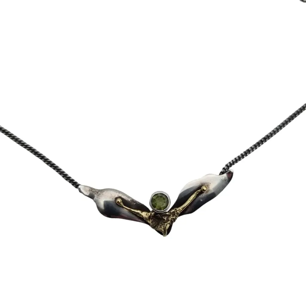 Peridot necklace choker, silver pendant for women, gifts.
