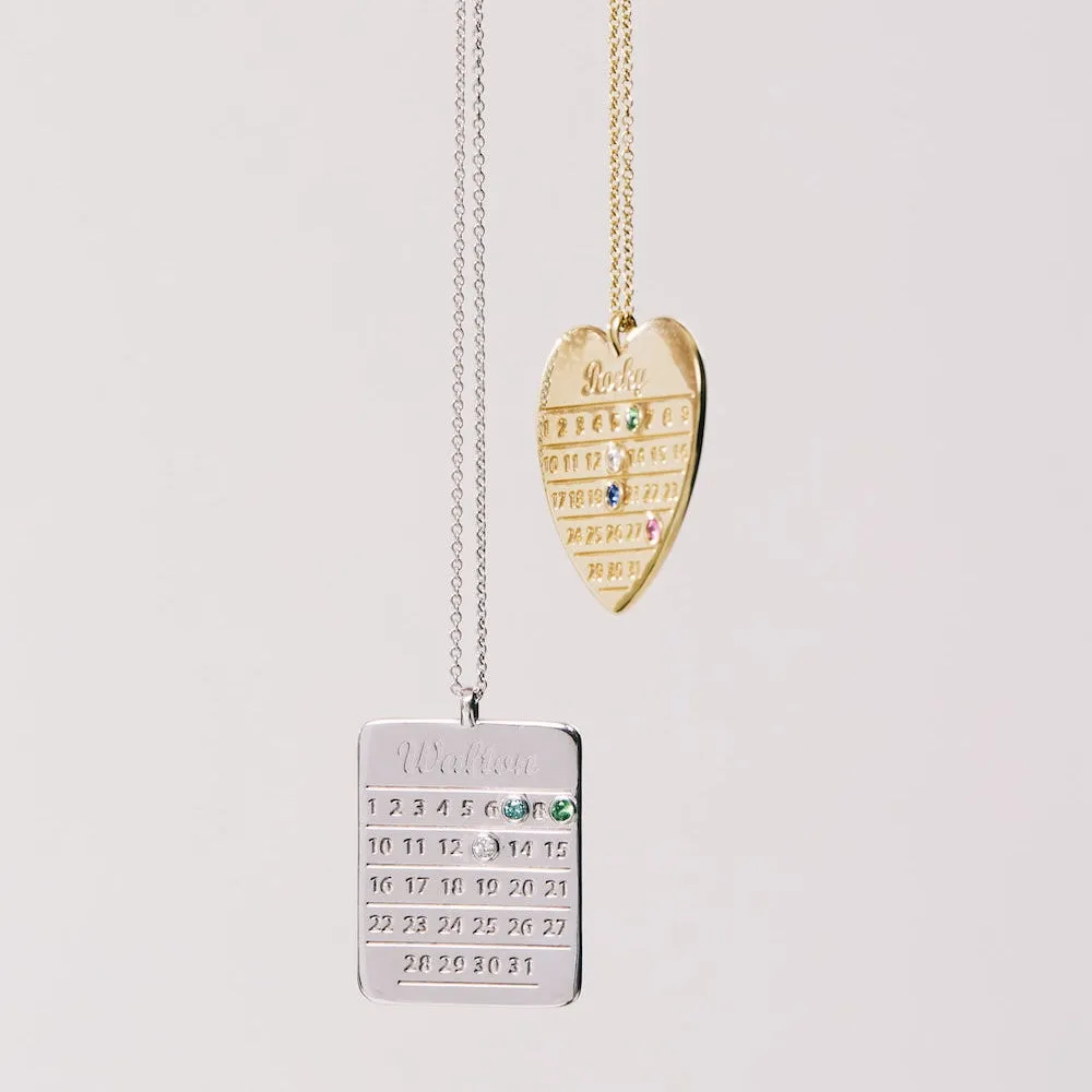 Personalised Diamond Days Heart Calendar Necklace