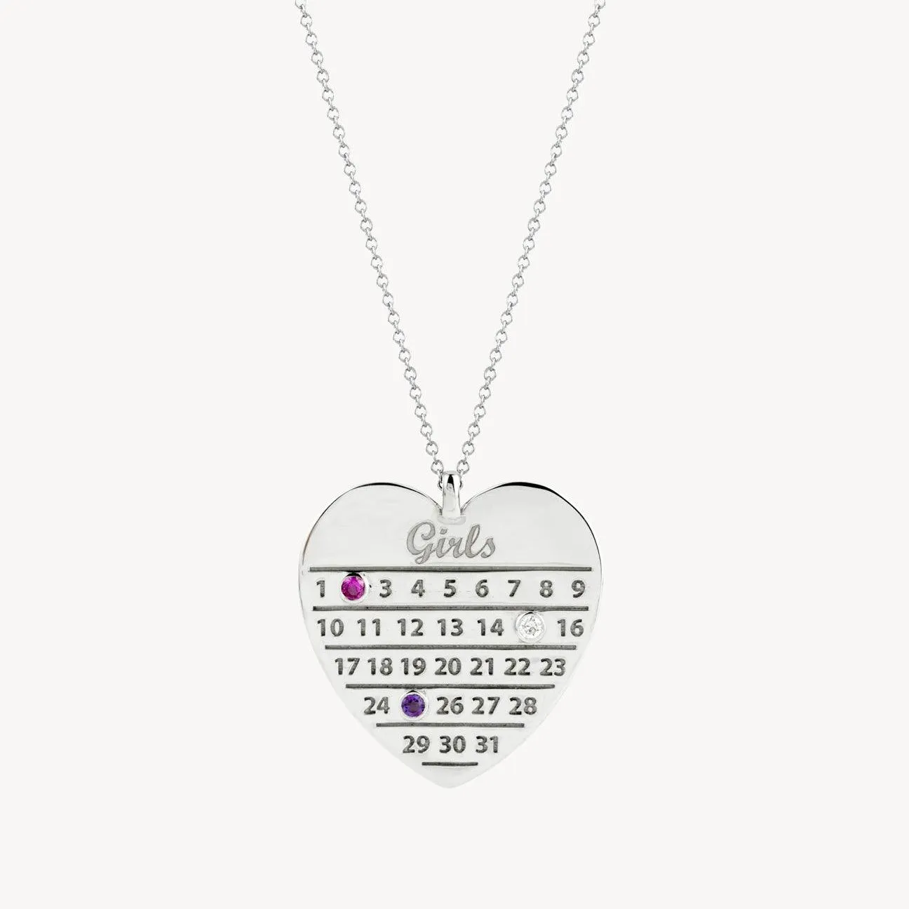 Personalised Diamond Days Heart Calendar Necklace