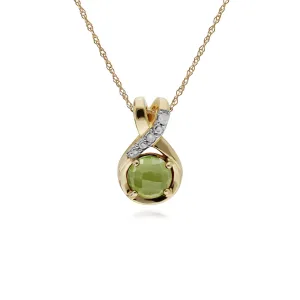 Péridot Collier, 9 CT Péridot or Jaune & Diamant Rond Baiser Pendentif sur 45cm Chaîne