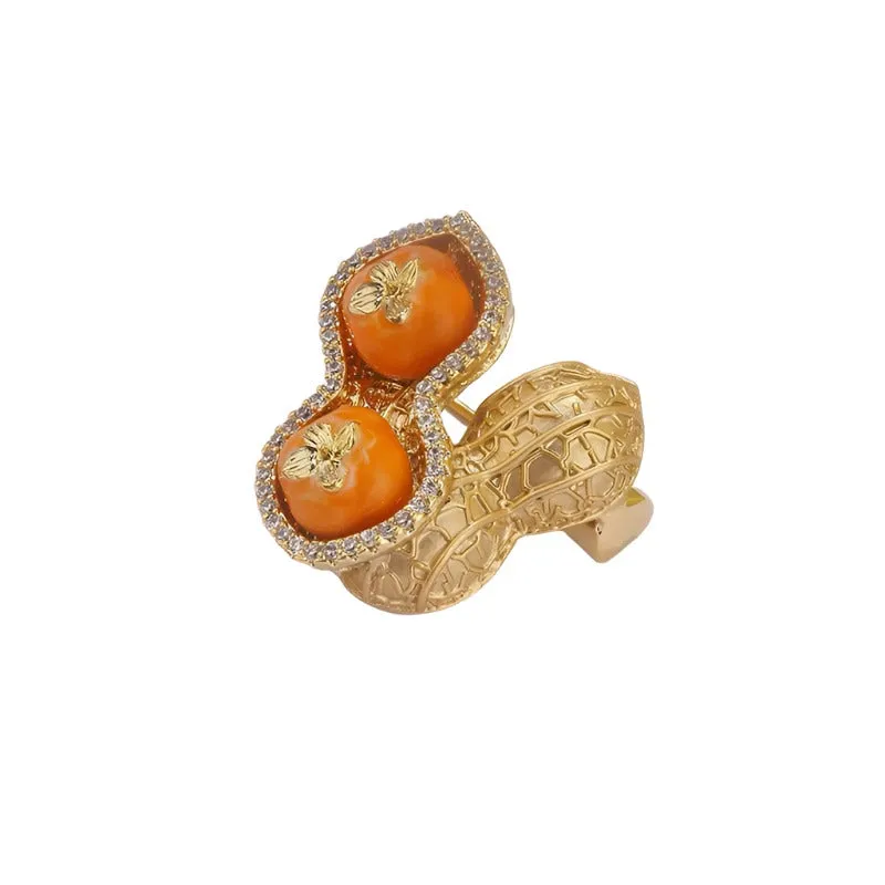 "Hao Shi Fa Sheng" - Natural Inspired Peanut and Persimmon Brooch for Women