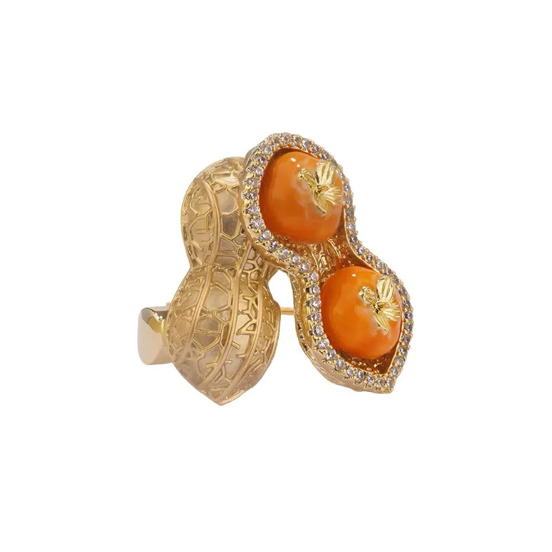 "Hao Shi Fa Sheng" - Natural Inspired Peanut and Persimmon Brooch for Women