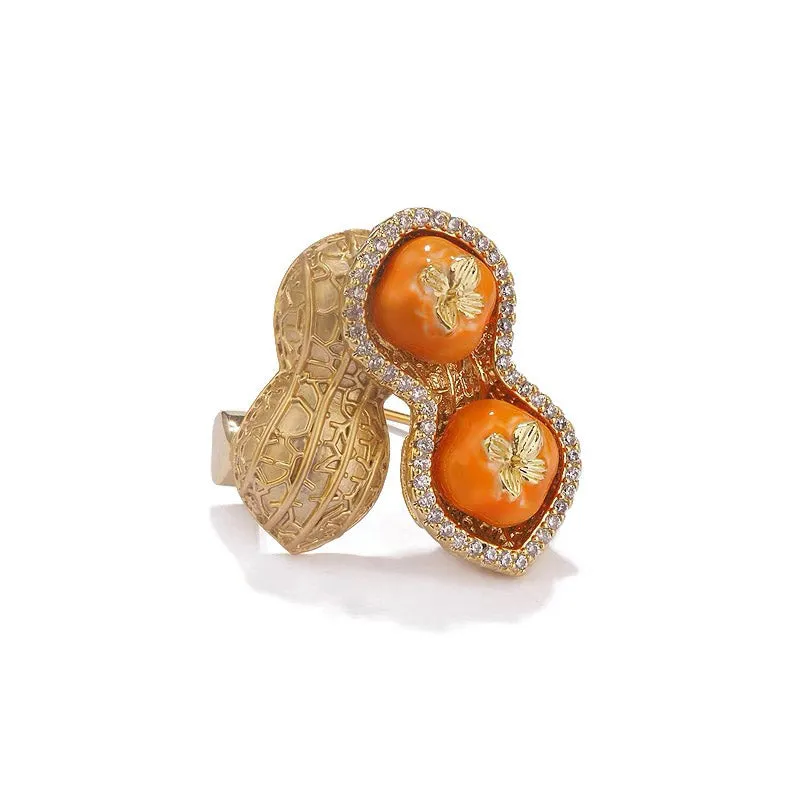 "Hao Shi Fa Sheng" - Natural Inspired Peanut and Persimmon Brooch for Women