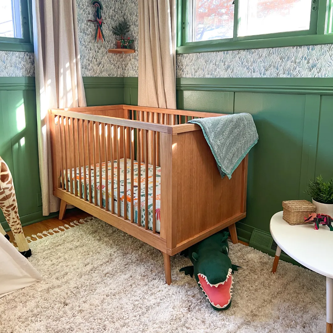 Retro Crib and 3 Drawer Dresser Nursery Set in Hazelnut