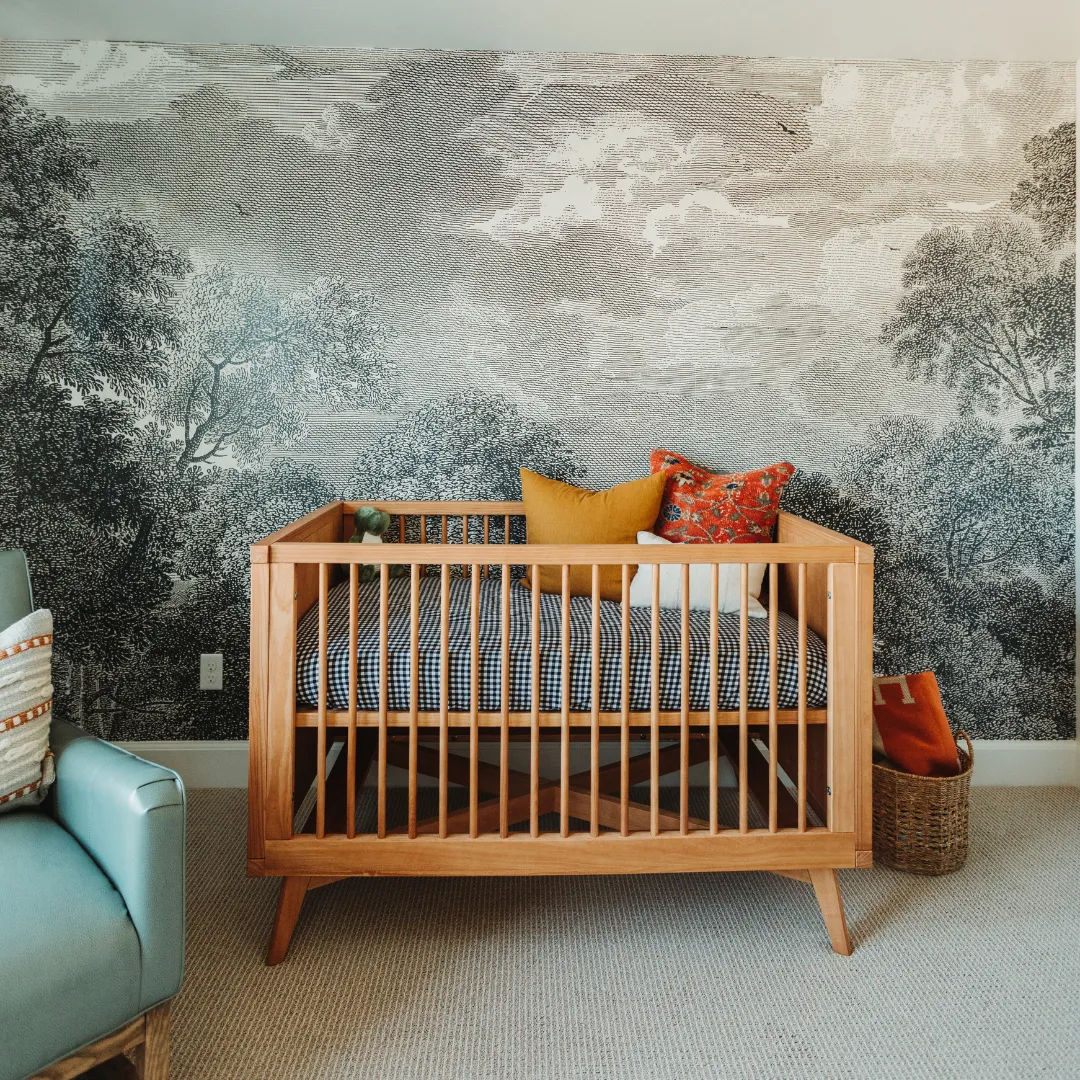 Retro Crib and 3 Drawer Dresser Nursery Set in Hazelnut