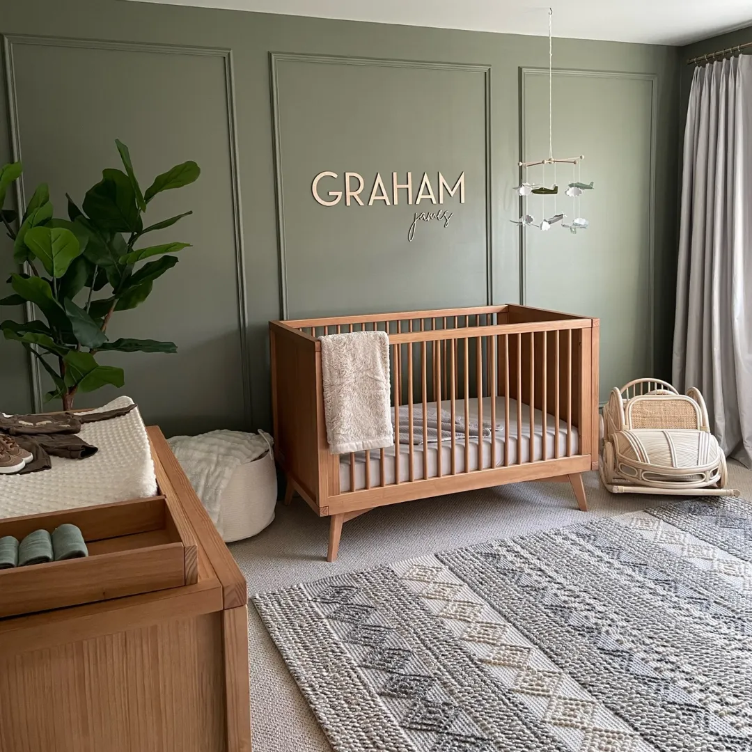 Retro Crib and 3 Drawer Dresser Nursery Set in Hazelnut
