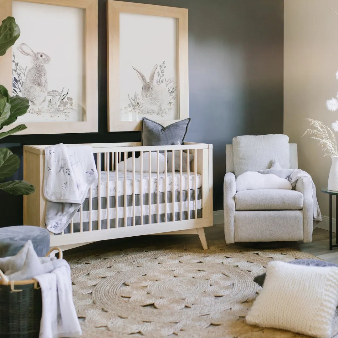 Retro Crib and Dresser Nursery Set in Natural Washed