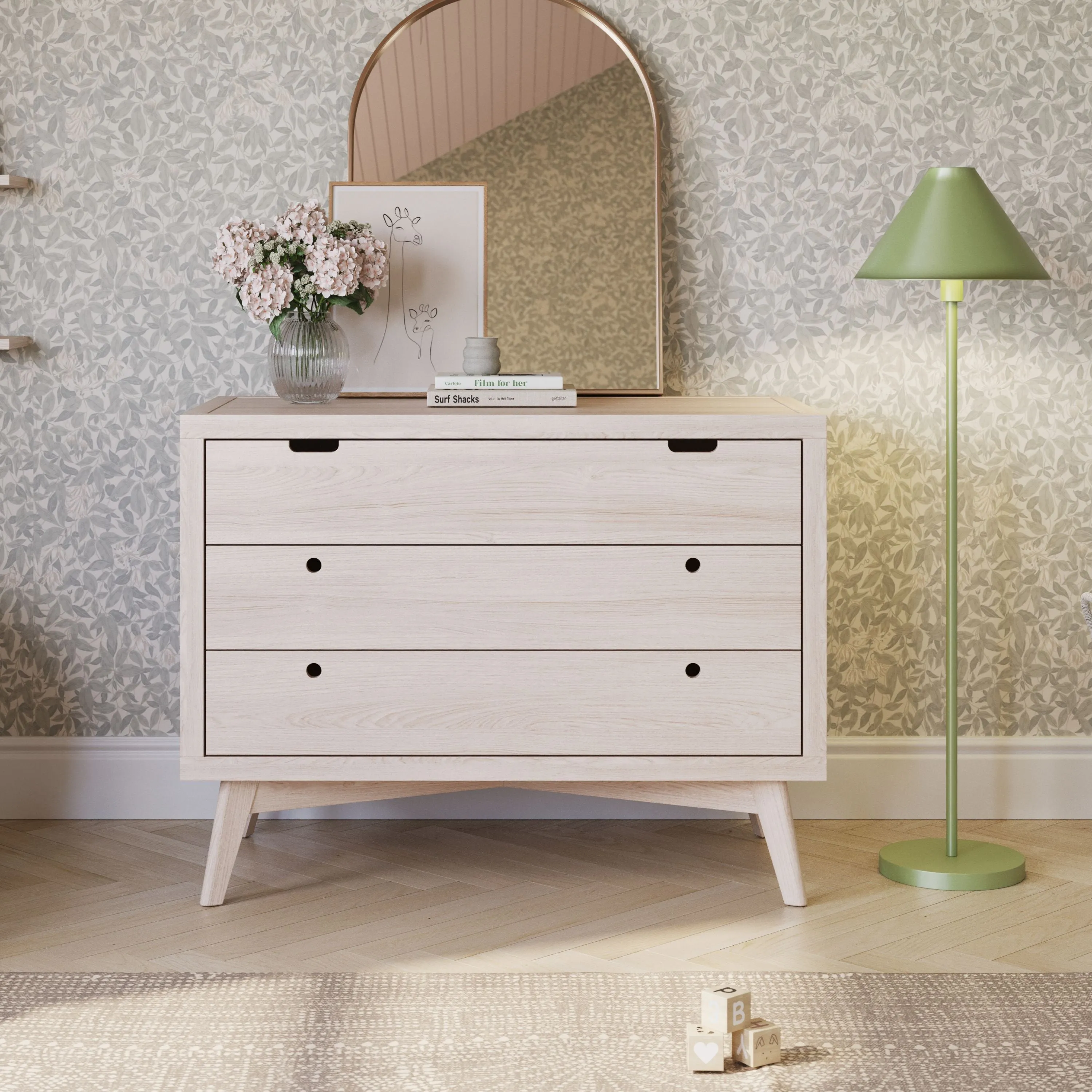Retro Crib and Dresser Nursery Set in Natural Washed