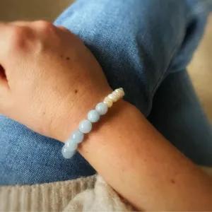 Rock & Soul X Bramley Freshwater Pearl and Aquamarine Bracelet Set