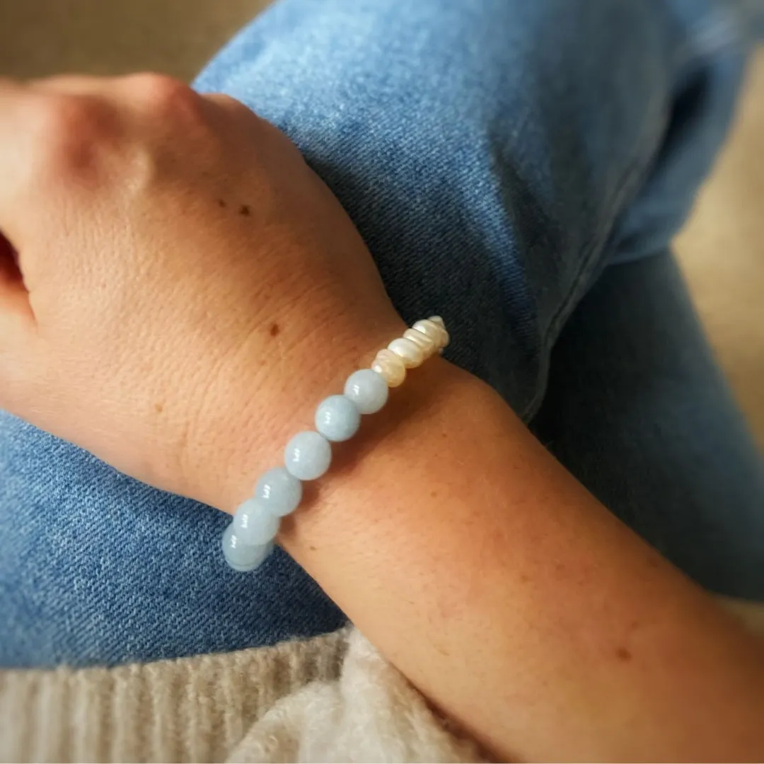 Rock & Soul X Bramley Freshwater Pearl and Aquamarine Bracelet Set