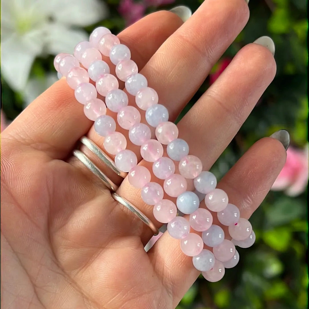 Rose Quartz & Aquamarine Elasticated Bracelet
