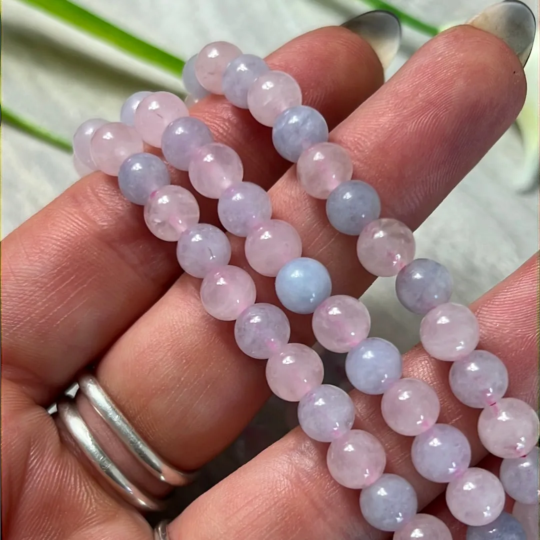 Rose Quartz & Aquamarine Elasticated Bracelet