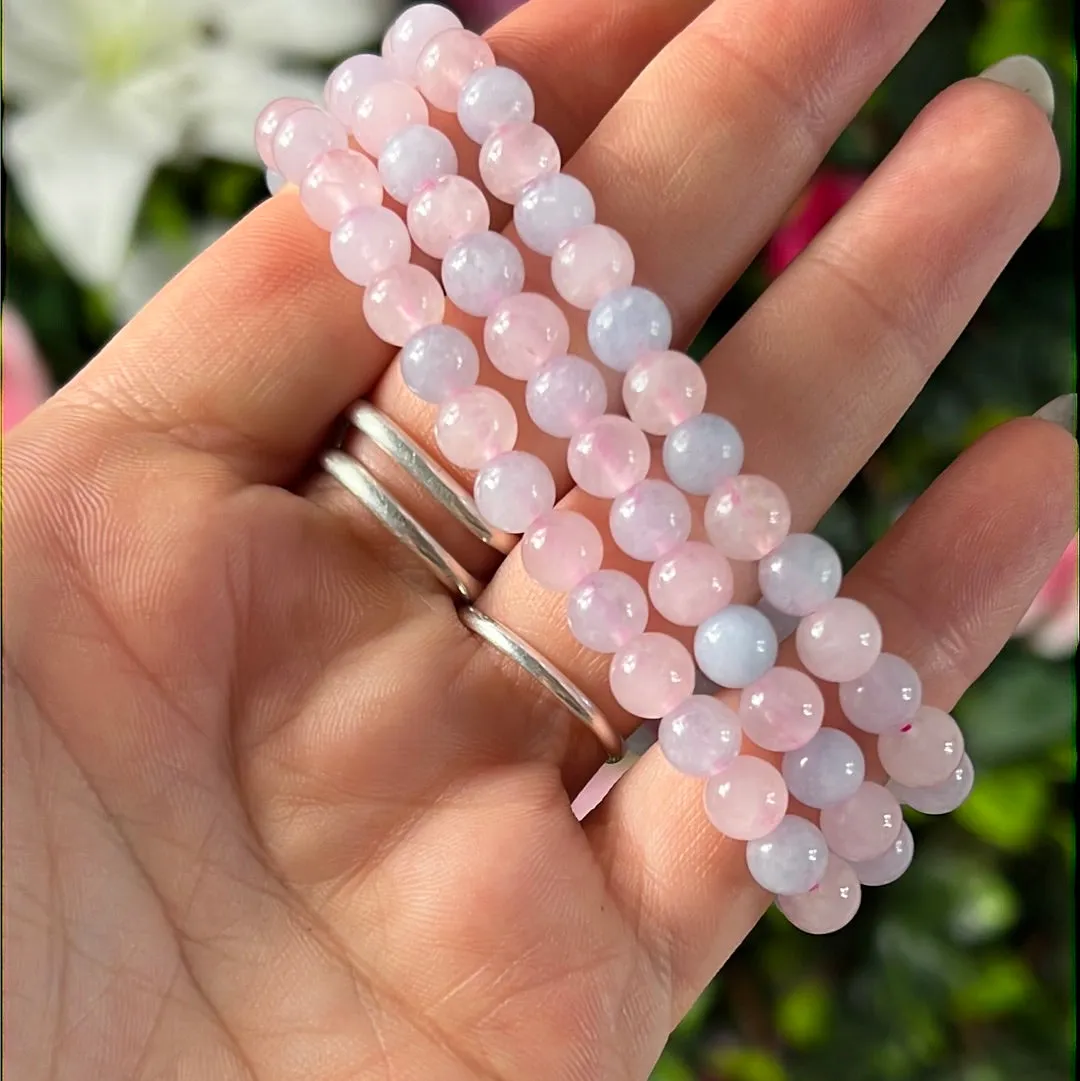 Rose Quartz & Aquamarine Elasticated Bracelet