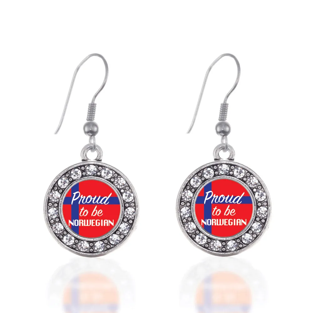 Silver Proud to be Norwegian Circle Charm Dangle Earrings
