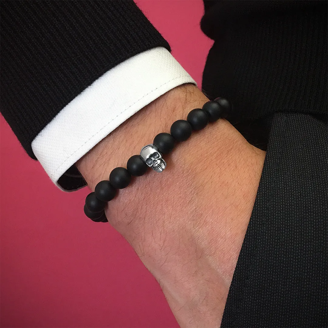 Skull Beaded Bracelet - Silver
