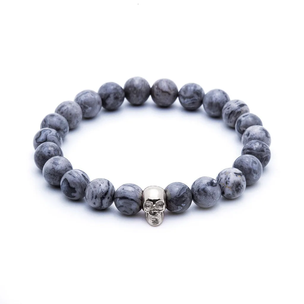 Skull Beaded Bracelet - Silver