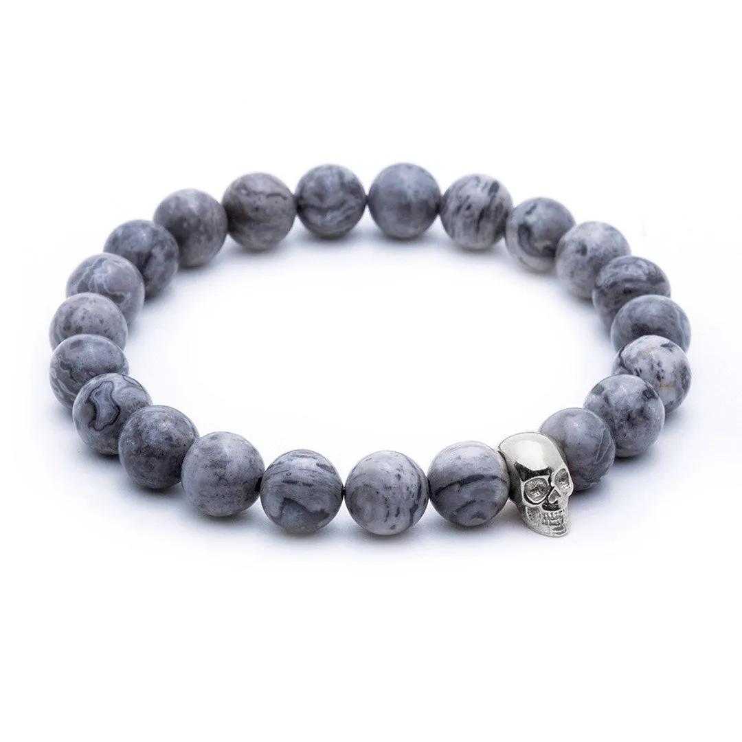 Skull Beaded Bracelet - Silver