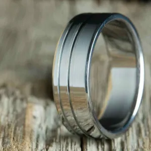 Solaris- polished Titanium wedding ring custom grooves
