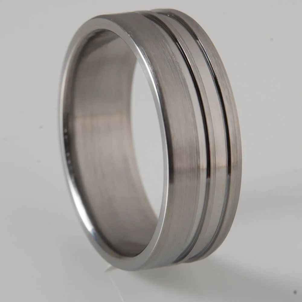 Solaris- satin Titanium wedding ring custom grooves