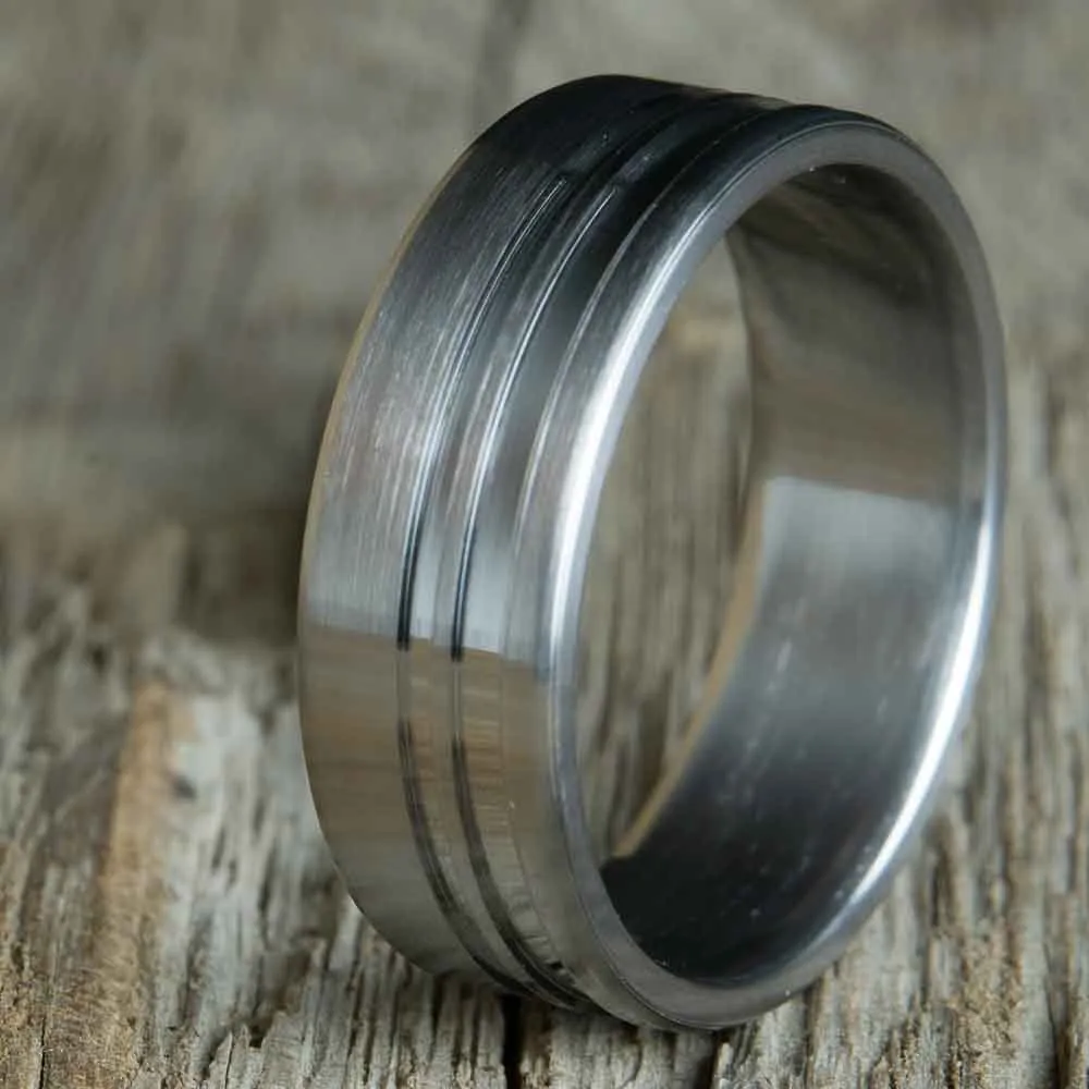 Solaris- satin Titanium wedding ring custom grooves