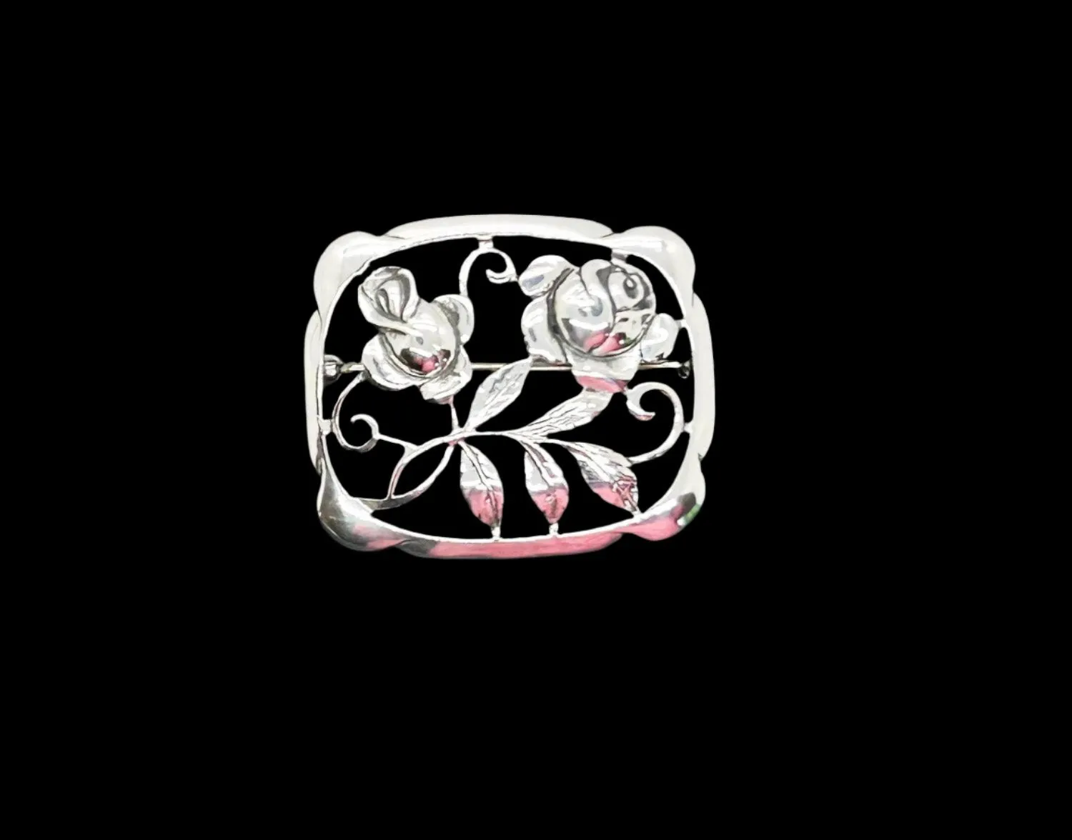 Sterling Silver 1950s Vintage Rose Brooch
