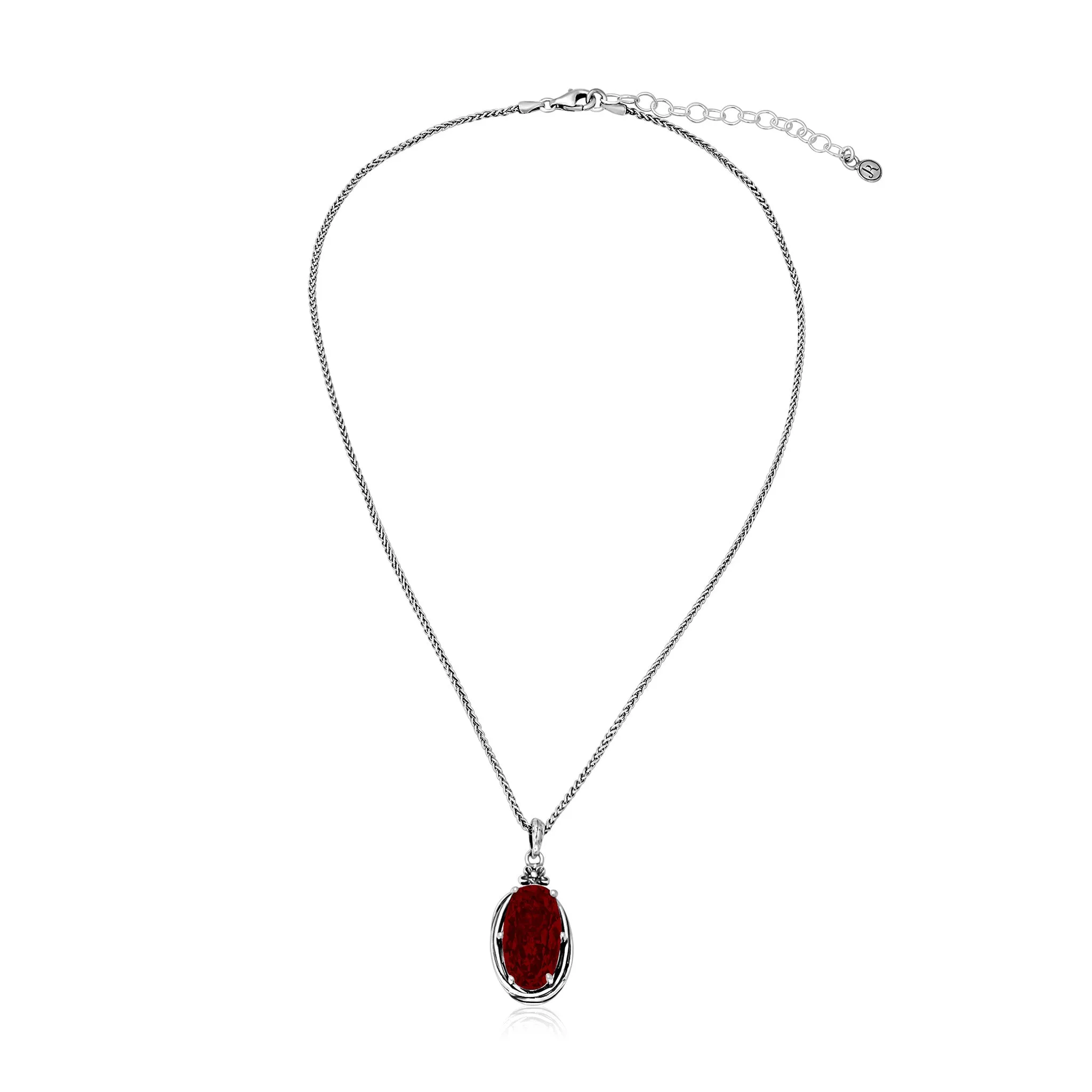 Sterling Silver Garnet CZ Floral Wire Wrap Necklace