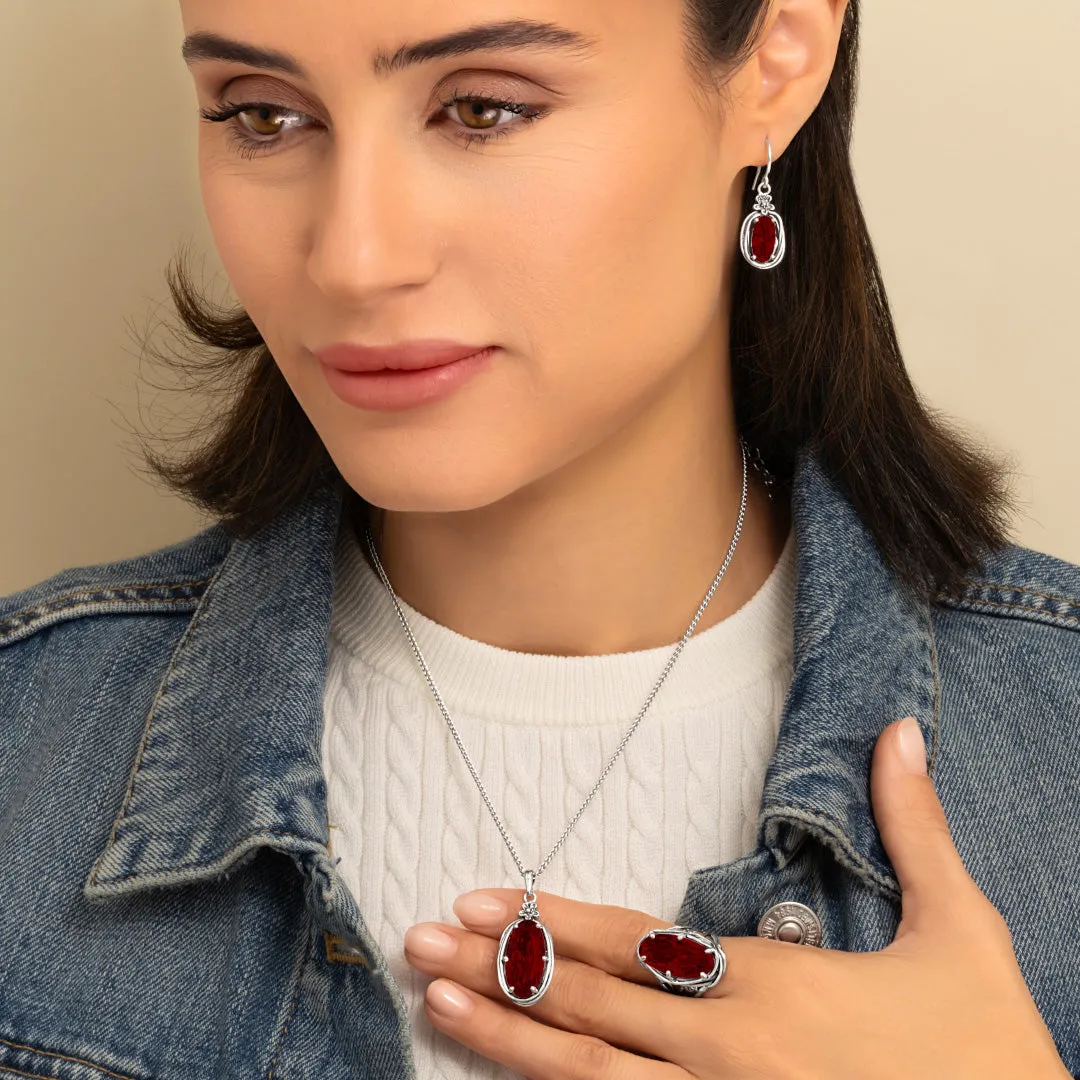 Sterling Silver Garnet CZ Floral Wire Wrap Necklace