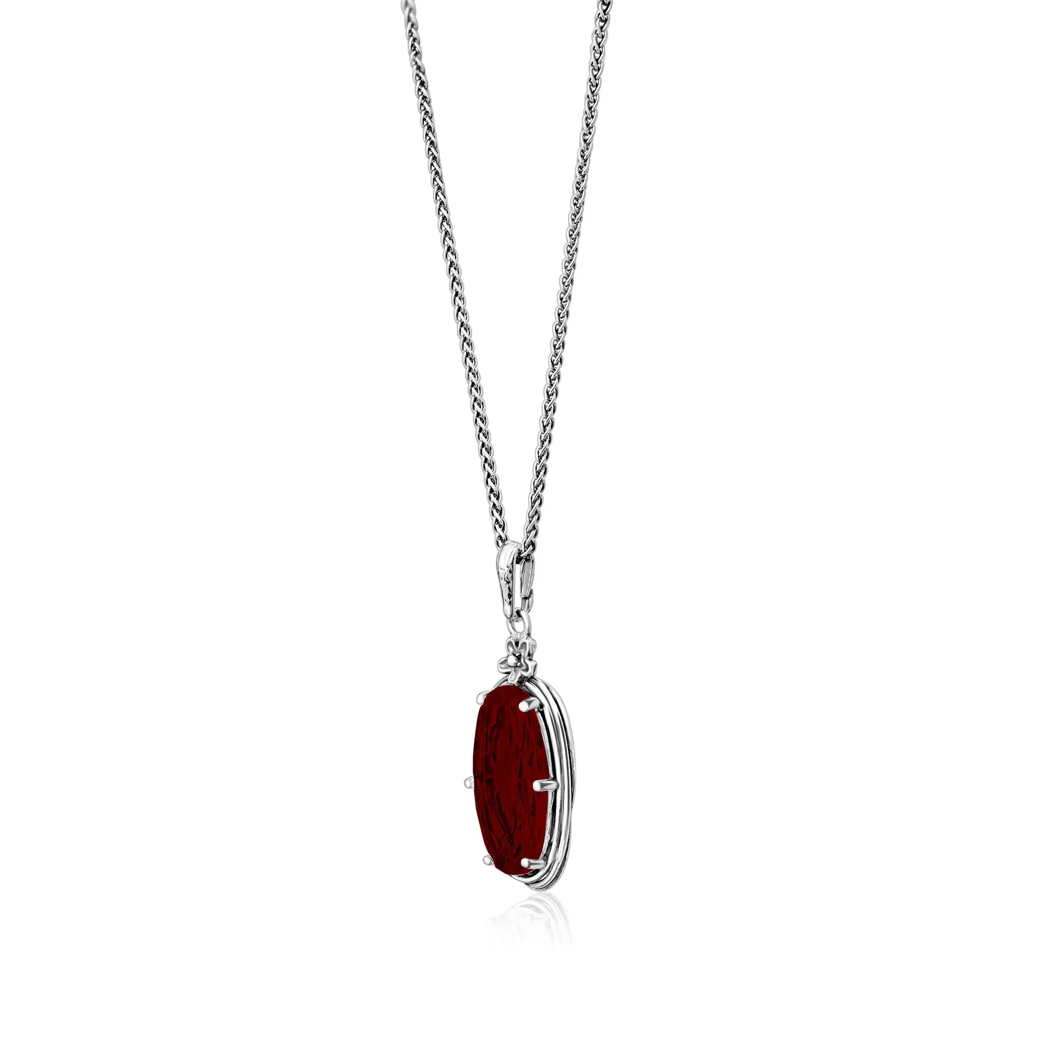 Sterling Silver Garnet CZ Floral Wire Wrap Necklace