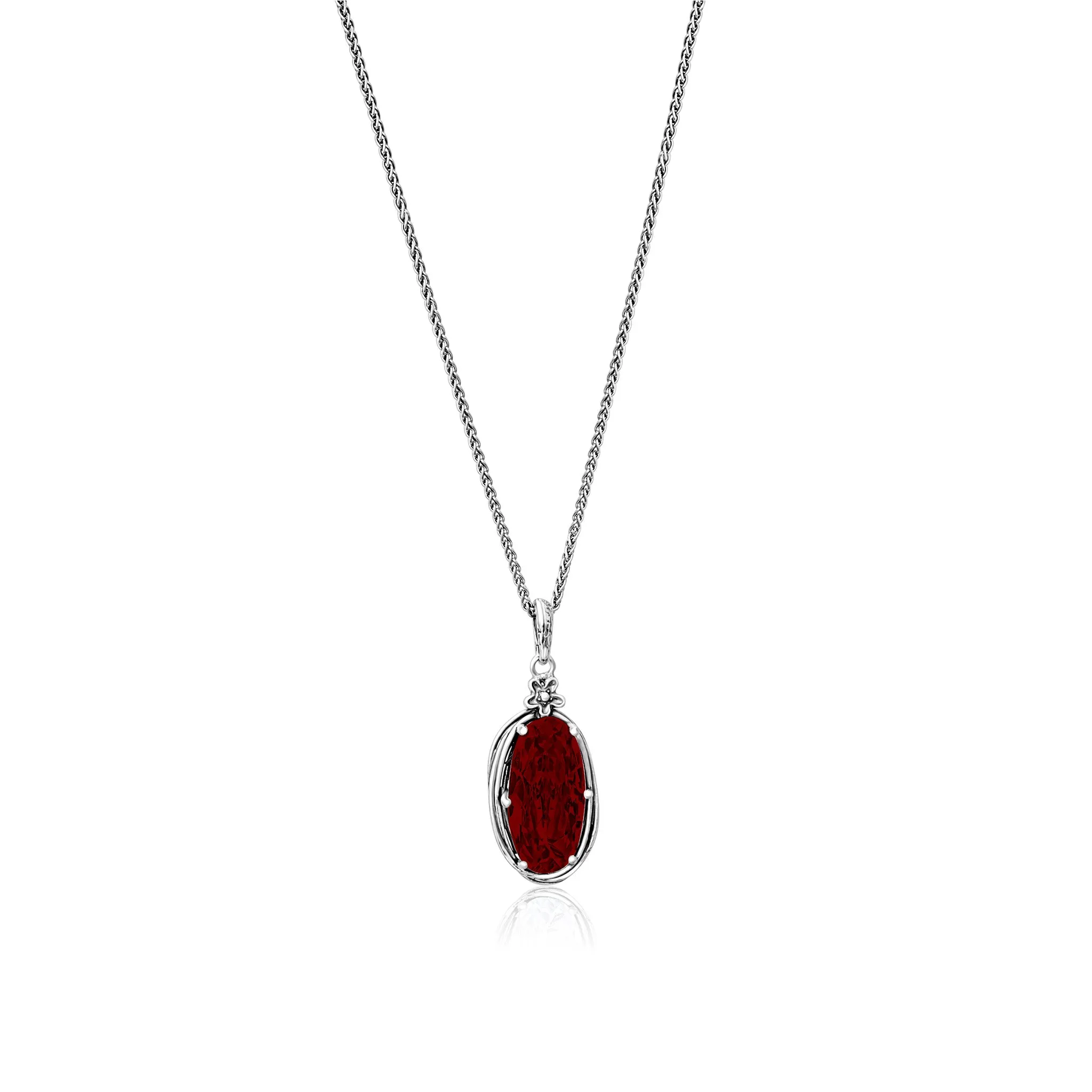 Sterling Silver Garnet CZ Floral Wire Wrap Necklace