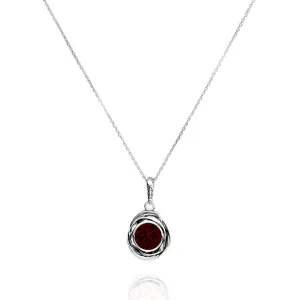 Sterling Silver Garnet CZ Pendant Necklace
