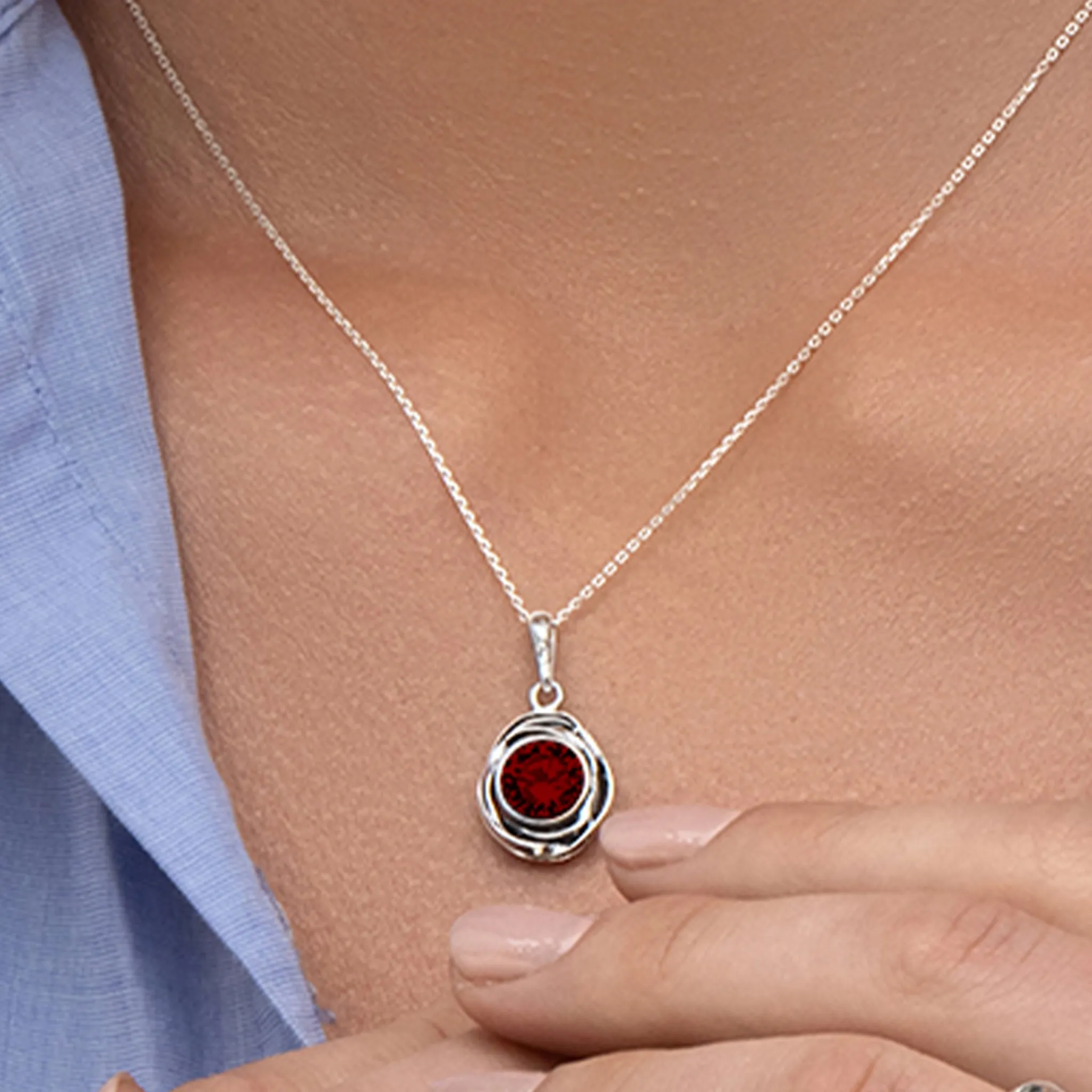 Sterling Silver Garnet CZ Pendant Necklace