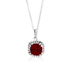 Sterling Silver Garnet CZ Rope Pendant Necklace