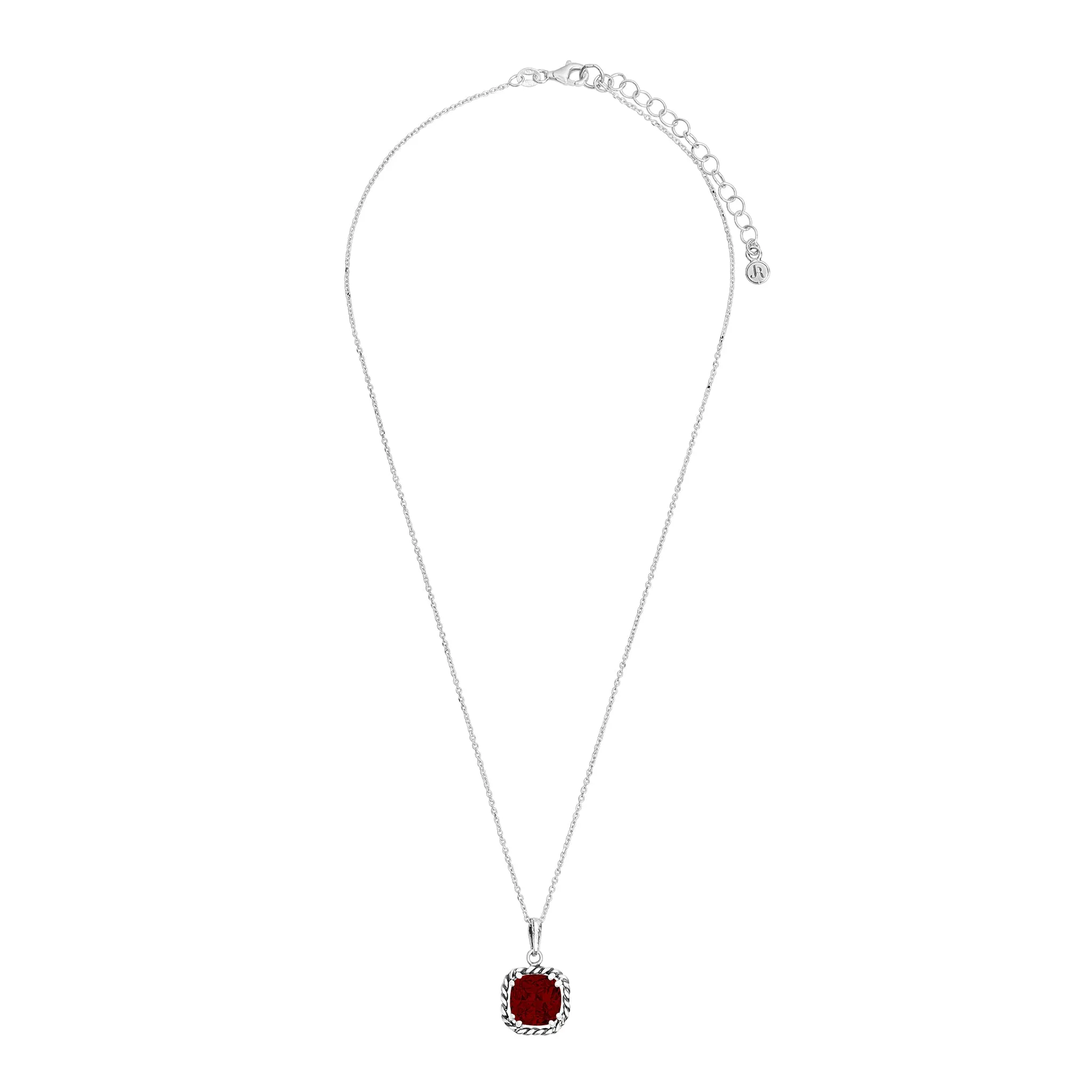 Sterling Silver Garnet CZ Rope Pendant Necklace