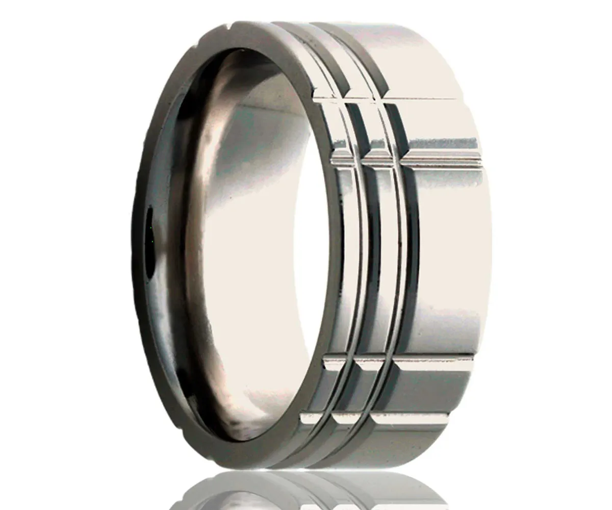 Titanium Flat Offset Intersecting Grooves Milled Ring