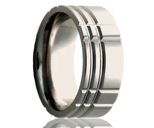 Titanium Flat Offset Intersecting Grooves Milled Ring