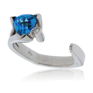 Trillian Cut Blue Topaz & Single Diamond Ring