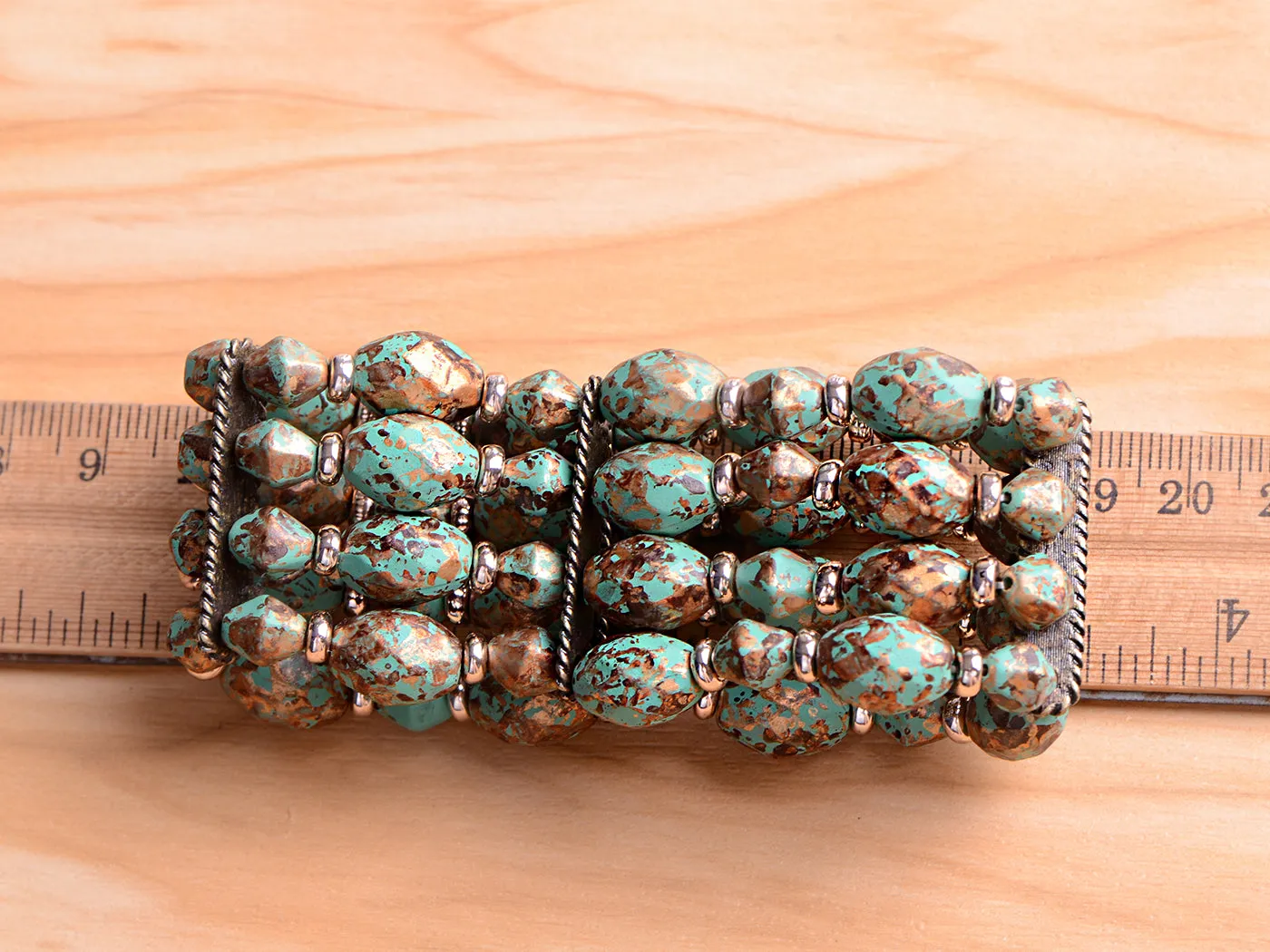 Turquoise Blue Green Flower Leaf Vine Cluster Bracelet Bangle
