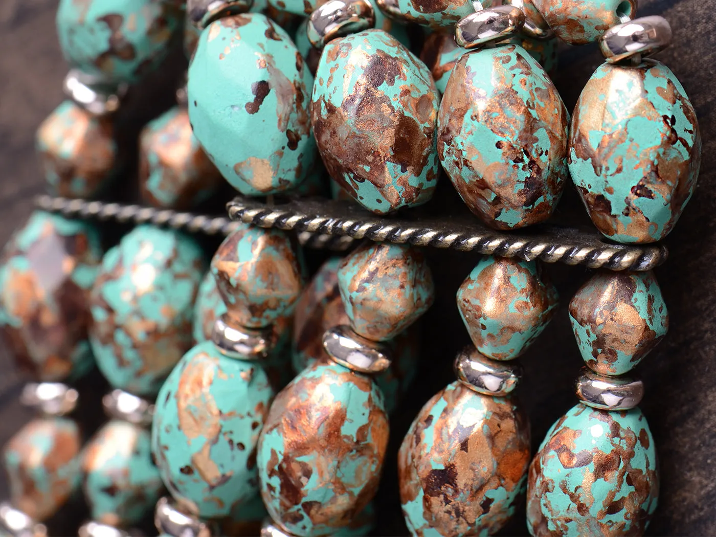 Turquoise Blue Green Flower Leaf Vine Cluster Bracelet Bangle