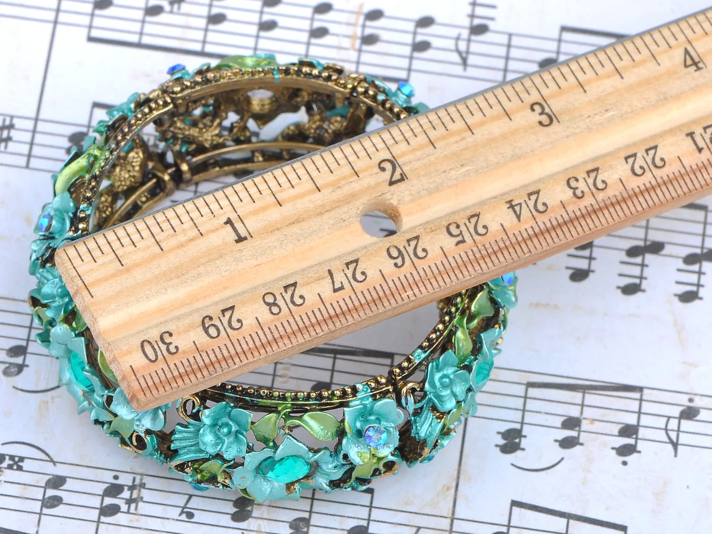 Turquoise Blue Green Flower Leaf Vine Cluster Bracelet Bangle