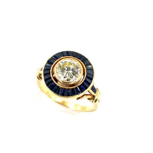 Women’s 18ct Yellow Gold Diamond Sapphire Ring - 5.6g 1.20ct