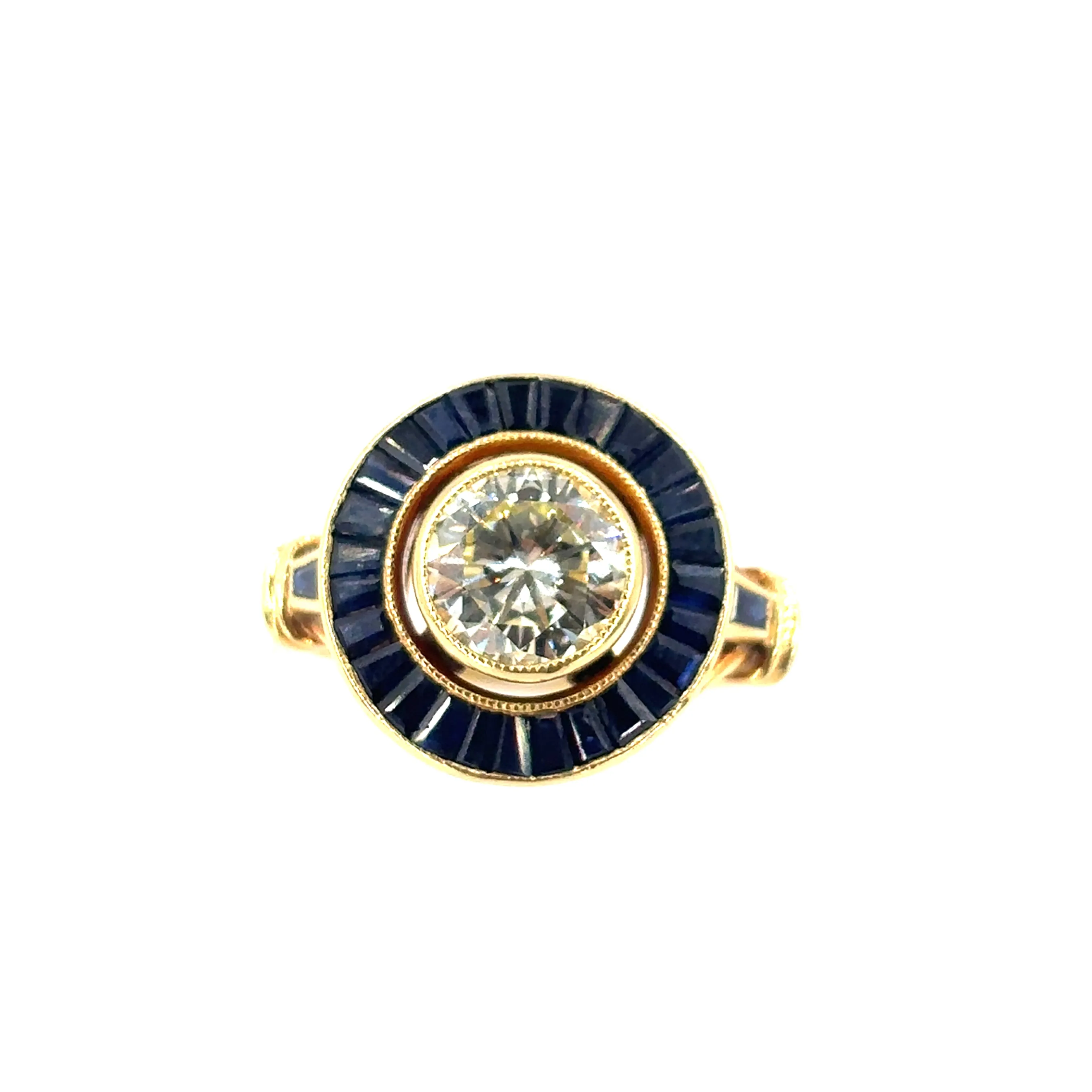 Women’s 18ct Yellow Gold Diamond Sapphire Ring - 5.6g 1.20ct